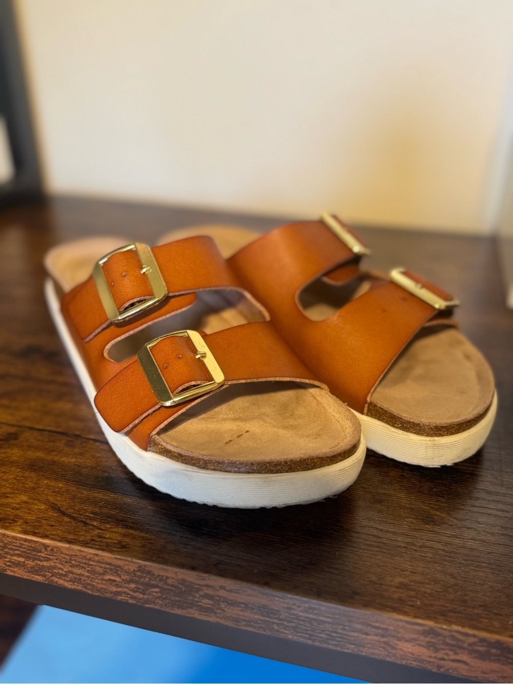 Steve Madden Tan Double Buckle Slide Sandals